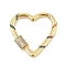 Brass Micro Pave Colorful Cubic Zirconia Keychain Clasps, Rack Plating, Locking Carabiner, Quick Links, Long-Lasting Plated, Cadmium Free & Lead Free, Real 18K Gold Plated, Heart, 31x31.5x6mm