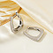 Retro Shiny Brass Clear Cubic Zirconia Trapezoid Hoop Earrings, Silver, 25x21mm