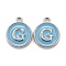 Platinum Plated Alloy Enamel Charms, Cadmium Free & Lead Free, Enamelled Sequins, Flat Round with Letter, Sky Blue, Letter.G, 14x12x2mm, Hole: 1.5mm