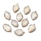 Natural Trochid Shell/Trochus Shell Pendants, Leaf Charms with Brass Edge, Floral White, Golden, 22x13.5x4mm, Hole: 1.8mm