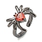 Rack Plating Brass Micro Pave Cubic Zirconia Solitaire Ring, Spider Open Cuff Rings for Women, Long-Lasting Plated, Cadmium Free & Lead Free, Gunmetal, Adjustable