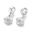 Brass Micro Pave Cubic Zirconia European Dangle Charms, Large Hole Pendants, Eye, Lilac, Platinum, 18.5mm, Hole: 4.5mm, Eye: 9.5x9.5x2.5mm