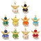 Glass Pendants, Angle, with Alloy Wing Beads & Iron Loop, Faceted, Mixed Color, 30x21.5x16mm, Hole: 2.2~3.6mm