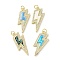 Brass Micro Pave Clear Cubic Zirconia Pendants, Cadmium Free & Lead Free, with Synthetic Opal and Jump Ring, Real 18K Gold Plated, Lightning, Mixed Color, 26x15x3mm, Hole: 3.6mm