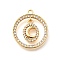 Brass Micro Pave Cubic Zirconia Pendants, Cadmium Free & Nickel Free & Lead Free, Real 18K Gold Plated, Ring Charms, Moon, 21x18x3mm, Hole: 1.5mm