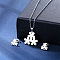 304 Stainless Steel Pendant Necklace & Stud Earring, Stainless Steel Color, 3 Flowers, 450mm