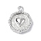 Brass Pendants, Textured, Flat Round with Playing Cards Charm, Real Platinum Plated, 15.5x12.5x2.5mm, Hole: 1.4mm