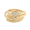 Brass Micro Pave Cubic Zirconia Boy Open Cuff Rings Set for Women, Cadmium Free & Lead Free, Golden, Inner Diameter: Adjustable, 2pcs/set