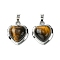 Natural Tiger Eye Pendants, Heart Charms with Rack Plating Platinum Plated Brass Findings, Cadmium Free & Lead Free, Cadmium Free & Lead Free, 23x19.5x8~9mm, Hole: 7x5mm