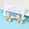 304 Stainless Steel Butterfly Stud Earrings, with Rhinestone & Enamel, Real 18K Gold Plated, White, 18.5x23mm