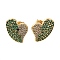 Brass Pave Cubic Zirconia Stud Earrings, Heart, Left and Right, Real 16K Gold Plated, 13x13mm