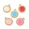 304 Stainless Steel Enamel Pendants, Ion Plating(IP), Flat Round Charms, Golden, Mixed Color, 19x16x2.5mm, Hole: 1.6mm