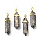 Natural Pyrite Pointed Pendants, with Random Brass Pendant Hexagon Bead Cap Bails, Golden, Bullet, 38.5~40x12~12.5x10~11mm, Hole: 3x4.5mm