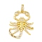 Brass Micro Pave Cubic Zirconia Pendants, with Glass, Cadmium Free & Nickel Free & Lead Free, Real 18K Gold Plated Scorpion Charms, Clear, 36.5x31.5x3.5mm, Hole: 7.5x4.8mm