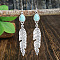 Bohemian Style Alloy Acrylic Dangle Earrings, Antique Silver, Feather, 70x20mm