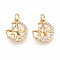 Brass Micro Pave Cubic Zirconia Pendants, Cadmium Free & Lead Free, Star with Moon Charms, with Jump Ring, Real 18K Gold Plated, 16x13.5x4.5mm, Hole: 3.5mm