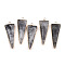 Natural Black Moonstone Pointed Pendants, with Light Gold Plated Brass Edge and Loop, Triangle, Faceted, 45.5x16.5x6~7mm, Hole: 2.5mm