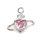 Brass Charms, Cadmium Free & Nickel Free & Lead Free, with Cubic Zirconia, Heart, Real Platinum Plated, 11x12.5x5mm, Hole: 1.4mm