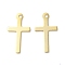 Brass Pendants, Cadmium Free & Lead Free, Cross Charms, Real 24K Gold Plated, 13.5x7x0.5mm, Hole: 0.8mm