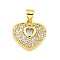 Heart Rack Plating Brass Micro Pave Cubic Zirconia Charms, with Glass, Cadmium Free & Lead Free, Real 18K Gold Plated, Clear AB, 15x15x3.5mm, Hole: 4x3.2mm