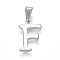 Non-Tarnish 304 Stainless Steel Pendants, Stainless Steel Color, Initial Letter.F, 20x13.5x1.8mm, Hole: 3x7mm