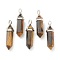 Natural Tiger Eye Pointed Pendants, with Platinum Tone Brass Findings, Bullet, 39.5x12x11.5mm, Hole: 4.5x2.8mm