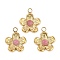 Natural Rhodonite Flower Charms, 304 Stainless Steel Flower Charms, Real 18K Gold Plated, Ion Plating(IP), 12.5x10.5x2.8mm, Hole: 1.4mm