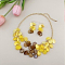 Flat Round Shell Dangle Earrings & Double Layer Necklaces Sets, with Alloy Findings, Yellow, 450mm
