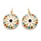 Real 18K Gold Plated Brass Micro Pave Cubic Zirconia Pendants, with Enamel and Jump Ring, Long-Lasting Plated, Flat Round with Flower, White, 19x16x3mm, Jump Ring: 5x0.8mm, 3.4mm inner diameter