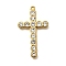 304 Stainless Steel Pendants, with Rhinestone, Ion Plating(IP), Cross, Real 18K Gold Plated, 43x25x4mm, Hole: 1.8mm
