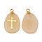 Natural Red Aventurine Pendants, Oval Charms with Golden Tone Stainless Steel Cross Slice, 17x11mm, Hole: 1.5mm