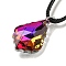 Waxed Cord Necklaces, K9 Glass Pendant Necklaces, Rhombus, Magenta, 17.72 inch(45cm)