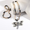 Alloy Imitation Pearl Dragonfly Pendant Glass & Natural Lava Rock Round Beaded Necklaces for Women, Antique Silver, 33.86~34.65 inch(86~88cm)