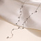 304 Stainless SteelPave Clear Cubic Zirconia Flat Round Link Chain Y Necklaces, Stainless Steel Color, 16.06 inch(40.8cm)