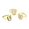Mixed Color Enamel Initial Letter Adjustable Ring with Clear Cubic Zirconia, Real 18K Gold Plated Brass Jewelry for Women, Cadmium Free & Lead Free, Letter.U, US Size 5 1/4(16mm), Letter.U: 12x10.5mm