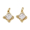 Brass Micro Pave Cubic Zirconia Pendants, Rhombus Shape Charms, Rack Plating, Cadmium Free & Lead Free, Long-Lasting Plated, with Jump Ring, Real 18K Gold Plated, 13.5x12x4mm, Hole: 3.2mm
