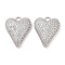 Brass Micro Pave Clear Cubic Zirconia Pendants, Cadmium Free & Nickel Free & Lead Free, Heart, Real Platinum Plated, 19x15.5x4mm, Hole: 2mm