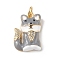 Rack Plating Brass Micro Pave Cubic Zirconia Pendants, with Enamel & Jump Ring, Lead Free & Cadmium Free, Long-Lasting Plated, Fox Charm, Real 18K Gold Plated, Dark Gray, 18.5x13x4mm, Hole: 3.5mm