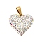 201 Stainless Steel Clay Pendants, with Rhinestones, Heart, Real 18K Gold Plated, Colorful, 18x20x3.5mm, Hole: 3.5x6.5mm