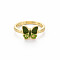 Rack Plating Light Gold Alloy Enamel Rings, Cadmium Free & Lead Free, Butterfly, Dark Green, US Size 7 1/2(17.7mm)
