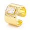 Clear Cubic Zirconia Rectangle Chunky Open Cuff Ring, Brass Jewelry for Women, Cadmium Free & Lead Free, Real 18K Gold Plated, US Size 6 1/2(16.9mm)