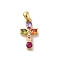 Rack Plating Brass Cubic Zirconia Pendants, Lead Free & Cadmium Free, Long-Lasting Plated, Cross, Real 18K Gold Plated, 16.5x9x3mm, Hole: 2.5x4mm