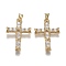 Brass Micro Pave Clear Cubic Zirconia Pendants, Long-Lasting Plated, with Snap on Bails, Cross, Real 18K Gold Plated, 31x20x4mm, Hole: 5mm