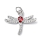 Brass Micro Pave Cubic Zirconia Pendants, Long-Lasting Plated, Dragonfly Shape, Platinum, Fuchsia, 18.5x21.5x3.5mm, Hole: 2.5mm