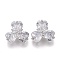 Brass Micro Pave Clear Cubic Zirconia Shank Buttons, Flower, Platinum, 16x17x9.5mm, Hole: 1.2mm