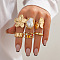 Alloy Glass and Imitation Pearl Ring Set for Women, Include Cuff Rings & Finger Rings, Mixed Shapes, Golden, Inner Diameter: 17mm