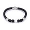 Men's Braided Leather Cord Bracelets, with Natural Howlite and Dyed & Heated Black Agate, Brass and Stainless Steel Findings, Black, 8-1/2 inch(21.5cm), 6mm