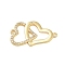 Rack Plating Brass Pave Clear Cubic Zirconia Connector Charms, Double Heart Links, Cadmium Free & Lead Free, Long-Lasting Plated, Real 18K Gold Plated, 16.5x27.5x2mm, Hole: 1.2mm