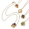 Mixed Round Natural Gemstone Pendant Necklaces, Rhombus Stainless Steel Macrame Pouch Pendant Necklaces, Cable Chain Necklace, Golden, 17-7/8 inch(45.4cm)