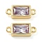 Brass Pave Glass Rectangle Connector Charms, Rack Plating, Long-Lasting Plated, Real 18K Gold Plated, Light Sky Blue, 15x6x3mm, Hole: 1.2mm